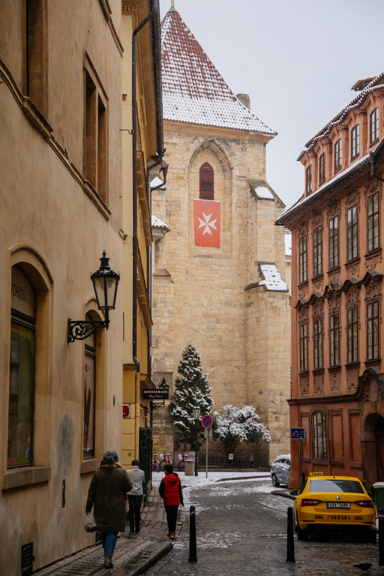 Church of Our Lady Below the Chain from Lazenska in winter day